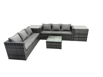 Fimous 6 Seater Patio Lounge Sofa Set with 2 Side Table in Dark Grey