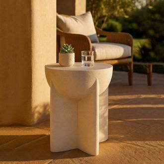 Dmora Mesa De Centro Galeli, Adecuada Para Interior/exterior, Forma Redonda, Color Blanco, 41x56x41h Cm Blanco M&aacute;rmol