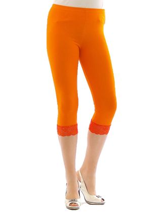 YESET Capri 3/4 Leggings Lace Cotton Opaque Leggings Trousers Underwear Ladies - Orange, L