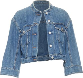 Dries Van Noten 2017 blue washed distressed 3/4 sleeve crop denim jacket FR38 M