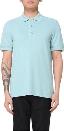 Tom Ford Tops, Heren, Blauw, XL, Katoen, Polo Shirt met Korte Mouwen, Klassieke Pasvorm