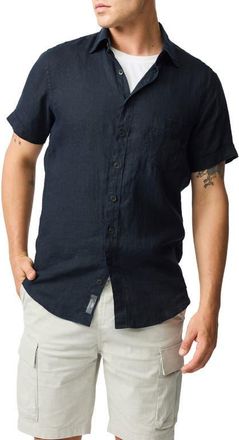 Rodd & Gunn Palm Beach Sports Fit Short Sleeve Linen Button-Up Shirt in Midnight at Nordstrom, Size Xxx-Large