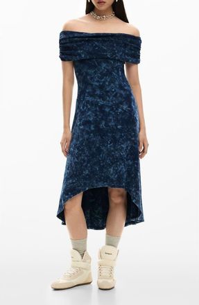 Desigual Off the Shoulder High-Low Dress in Blue at Nordstrom, Size X-Large