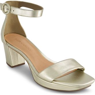 Bernardo Carla Square Toed Ankle Strap Sandal in Champagne Antique Calf at Nordstrom Rack, Size 9.5