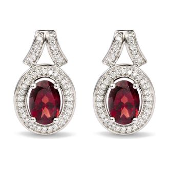 House of Brilliance 925 Sterling Silver Garnet and 1/5 Cttw Diamond Drop Earring