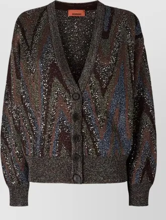 Missoni metallic zigzag knit v-neck long-sleeve cardigan