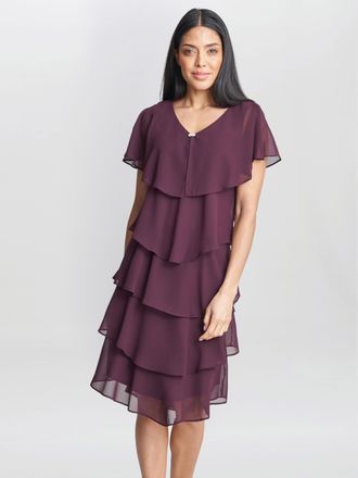 Gina Bacconi Womens Bella Georgette Tiered Dress - Purple - Size 14 UK