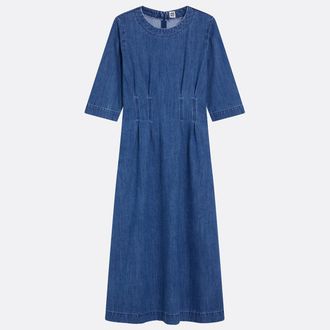 La Redoute Collections Lange jeansjurk met 3/4-mouwen en ronde hals