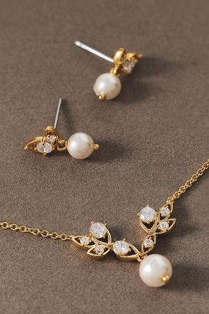 Nadri Adorn Pearl Vine Earrings and Necklace Set