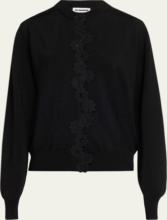 Jil Sander Floral Embroidered Cotton-Blend Crewneck Cardigan