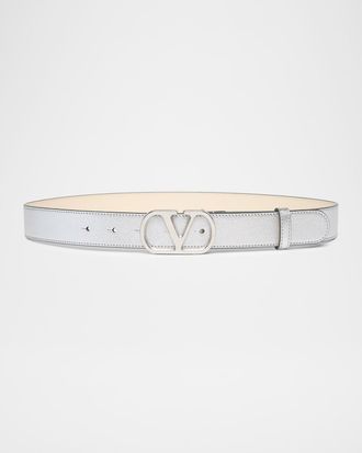 Valentino Garavani VLogo Signature Metallic Leather Belt, 30mm