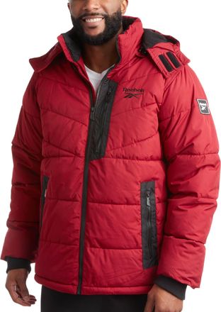 Reebok Mens Winter Jacket - Thick Heavyweight Ski Winter Coat - Warm Insulated Quilted Hooded Puffer Coat for Men, Dark Red, XXL