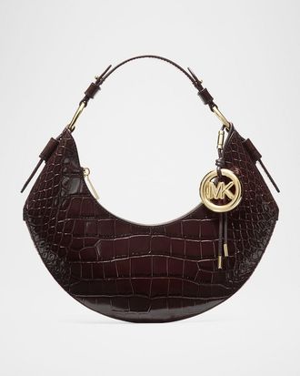 Michael Kors Koa Croc-Embossed Leather Shoulder Bag
