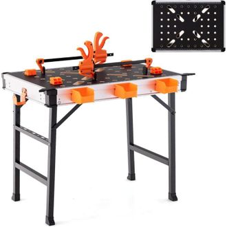 Costway Tavolo da Lavoro Pieghevole, Banco da Lavoro Portatile con 2 Morsetti Rapidi e 4 Clamp Dogs, Telaio in Alluminio e Metallo, Capacit&agrave; di