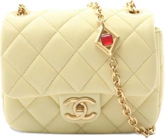 Chanel 2021-2025 Mini Quilted Lambskin Square Singe Flap crossbody bag - Giallo