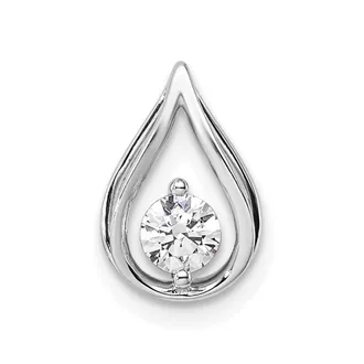 Diamond2Deal 14k White Gold 1/4 Ct Lab Grown Diamond Teardrop Chain Slide Pendant