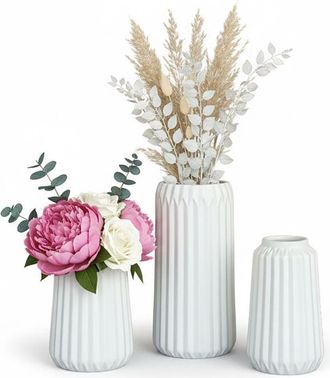 Relaxdays Relaxdays Vases Set of 3, Flower Vases, 3 Sizes, Fresh & Dried Flowers, Decorative Ceramic Vases, Table Decor, White