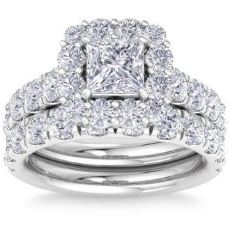 Pompeii3 5Ct Princess Cut Diamond Engagement Matching Wedding Ring Set 10k Gold Lab Grown