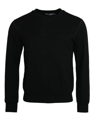 Dolce & Gabbana Mens Crew Neck Sweatshirt Long Sleeve Embossed Logo - Black Cotton - Size EU 44 (Mens)