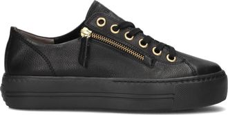 Paul Green Lage Zwarte Leren Sneakers - Dames - Sneakers - Zwart - 41 EU - Leer - Schoenen