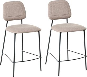 Beliani Beliani - Modern Bar Dining Chairs Set Upholstered Faux Linen Seat Iron Black Base Taupe Duette