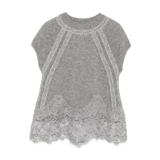 Ermanno Scervino Top in Maglia con Bordi in Pizzo - - Knitwear - Donna - Grigio - M