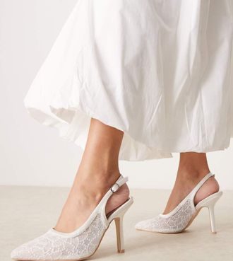 Be Mine Bridal Vidha slingback heeled shoes in ivory lace-White