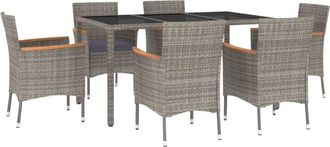 vidaXL Set Comedor Jard&iacute;n 7 Pzas Y Cojines Rat&aacute;n Sint&eacute;tico Gris Vidaxl