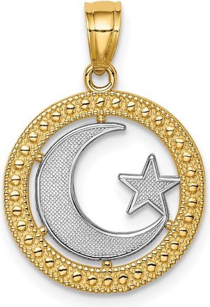 Diamond2Deal 14k Yellow Gold and White Rhodium Star and Moon Pendant