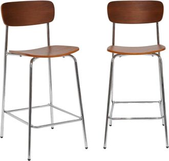 Sweeek Taburete de bar vintage metal y contrachapado, set de 2, gris perlado