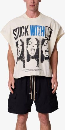 mnml Stuck with Me Distressed Graphic Cutoff T-Shirt in Off White at Nordstrom, Size Medium
