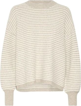 Kaffe Grijze Gebreide Trui - Dames - Ronde hals truien - Grijs - XL - Wol - Truien & Vesten