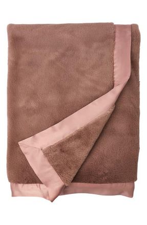 Little Giraffe Luxe Satin Trim Faux Fur Throw Blanket in Bordeaux Blush at Nordstrom