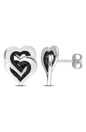 Delmar Black Diamond Double Heart Stud Earrings - 0.25ctw at Nordstrom Rack