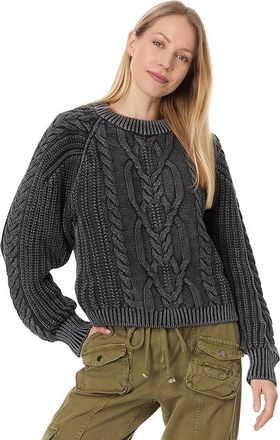 Free People Frankie Cable Sweater Womens Clothing Black : LG (Womens 12-14), Cotton