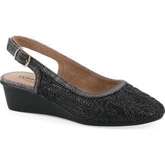 White Mountain Borris Slingback Wedge in Black/Fabric at Nordstrom Rack, Size 6.5