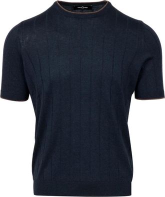 Gran Sasso Rondgebreide Knit met Korte Mouwen en Ronde Hals - Heren - Ronde hals truien - Blauw - 3XL - Truien & Vesten