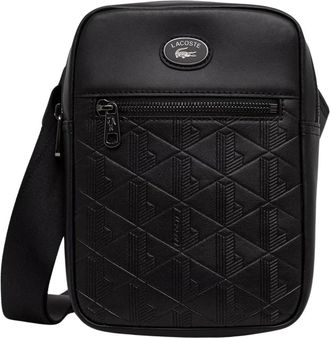 Lacoste Monogram Satchel - unisex - Schoudertassen - Zwart - ONE Size - Leer - Tassen