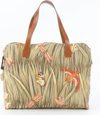 Ferragamo Brown Multi-Color Leather Nylon Boston Bag Tote Bag (Pre-Owned)