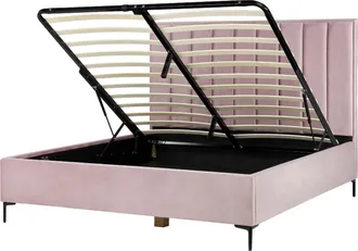 Beliani Letto Matrimoniale Con Contenitore In Velluto 180 X 200 Cm Rosa Sezanne