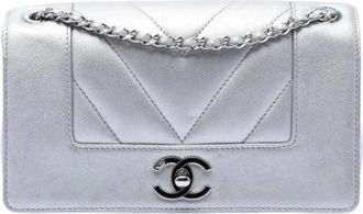Chanel Pre-owned Chevron Quilted Crossbody Bag - Dames - Vintage Schoudertas - Grijs - ONE Size - Leer - Vintage