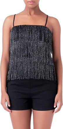 endless rose Beaded Fringe Top in Black at Nordstrom, Size X-Small