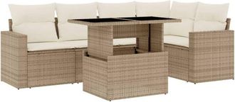 vidaXL Juego De Sof&aacute;s Jard&iacute;n Con Cojines 6 Pzas Rat&aacute;n Sint&eacute;tico Beige Vidaxl