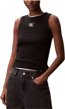 Calvin Klein Jeans Tops, Dames, Zwart, XS, Katoen, Zwarte Katoenen Tanktop