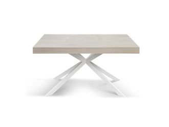 Konte Design Mesa de madera, acabado olmo perla, base x blanca, extensible 160x90