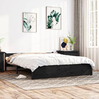 vidaXL Vidaxl - Estructura De Cama Sin Colch&oacute;n Madera Maciza Negro 140x190 Cm