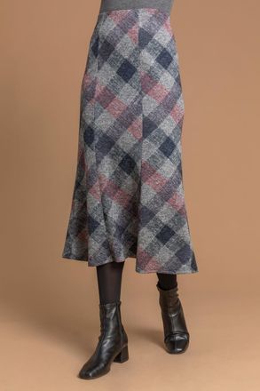 Roman Check Print Fluted Midi Skirt