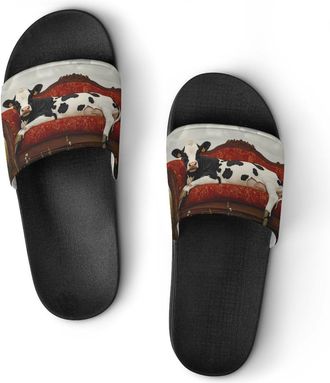 Generic Cow Lies on Couch Shower Shoes Slipper for Women Men Beach Slippers Quick Drying Non Slip Open-Toe Sandals