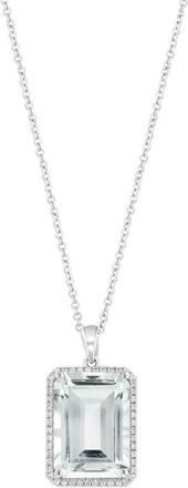 Effy 14K White Gold Emerald Cut White Topaz & Diamond Halo Pendant Necklace in 14K Gold at Nordstrom, Size 17