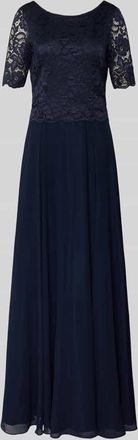 Vera Mont Abendkleid mit Spitzenbesatz in Dunkelblau, Größe 38
